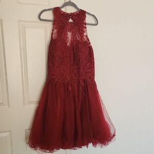 ✨️NWT Let's Style 6113 Burgundy Lace Fit And Flare Midi  Dress Sz 3XL